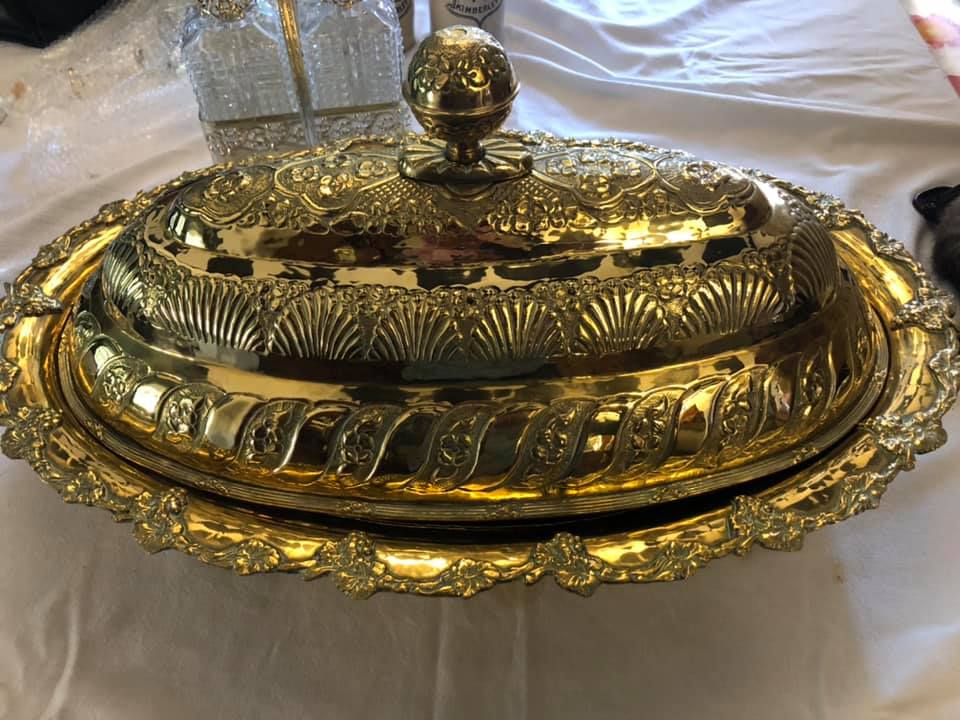 Mid-century brass tureen (30cm H x 60cm W)