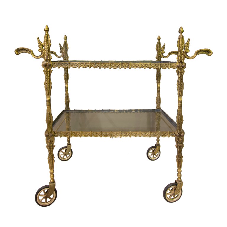 SOLD! Vintage Italian brass and glass drinks trolley: R7,500