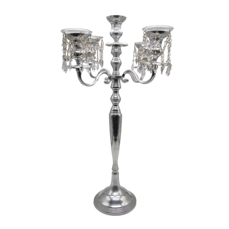 Large aluminum 5-arm candelabra with crystal fringe: R3,500