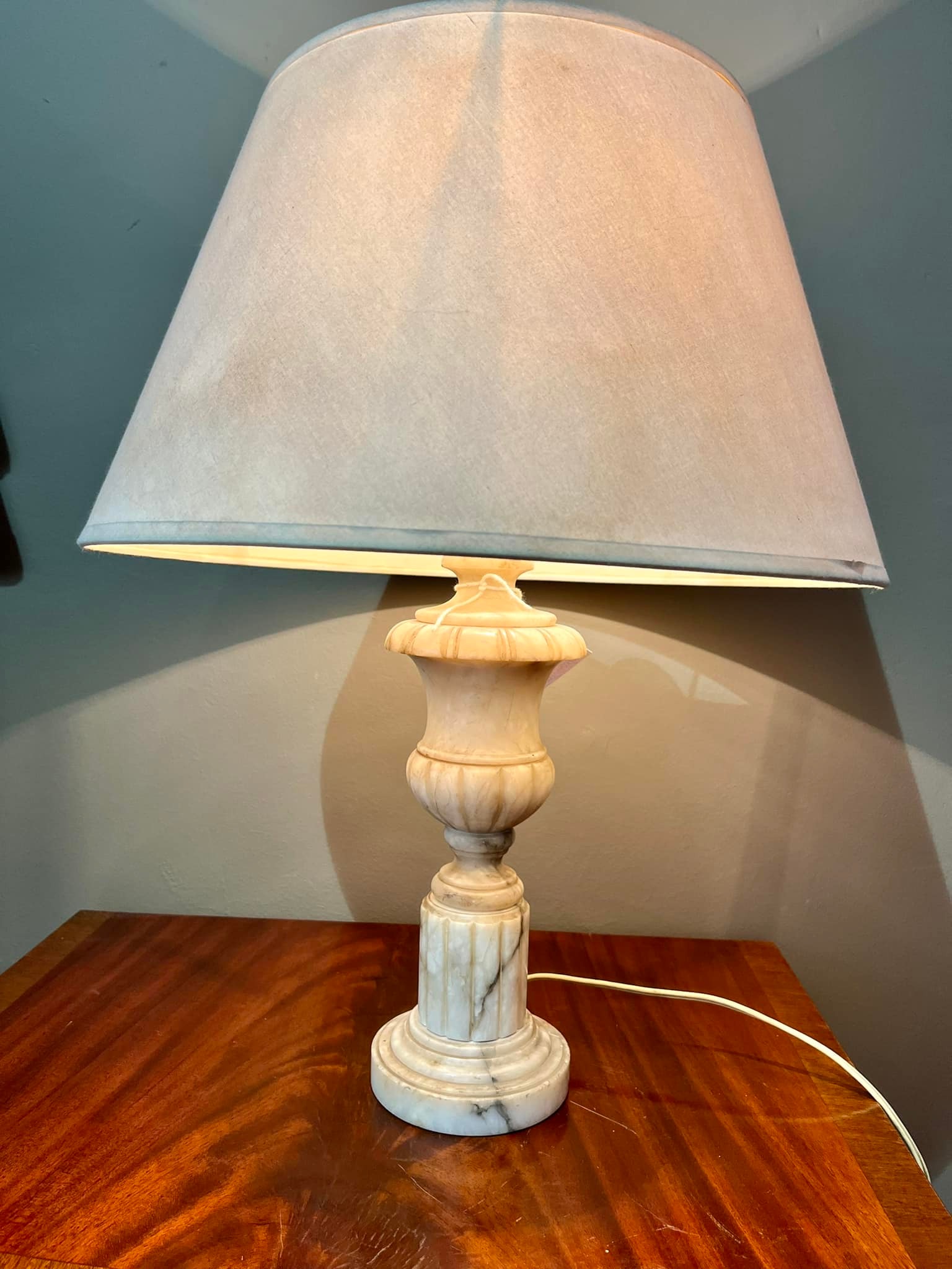 Lamp with carved alabaster base and cream shade: R1,500