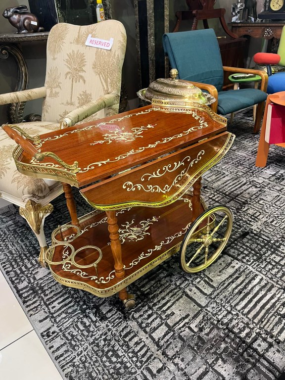 SOLD! Vintage Italian wood and brass drinks trolley: R7,500