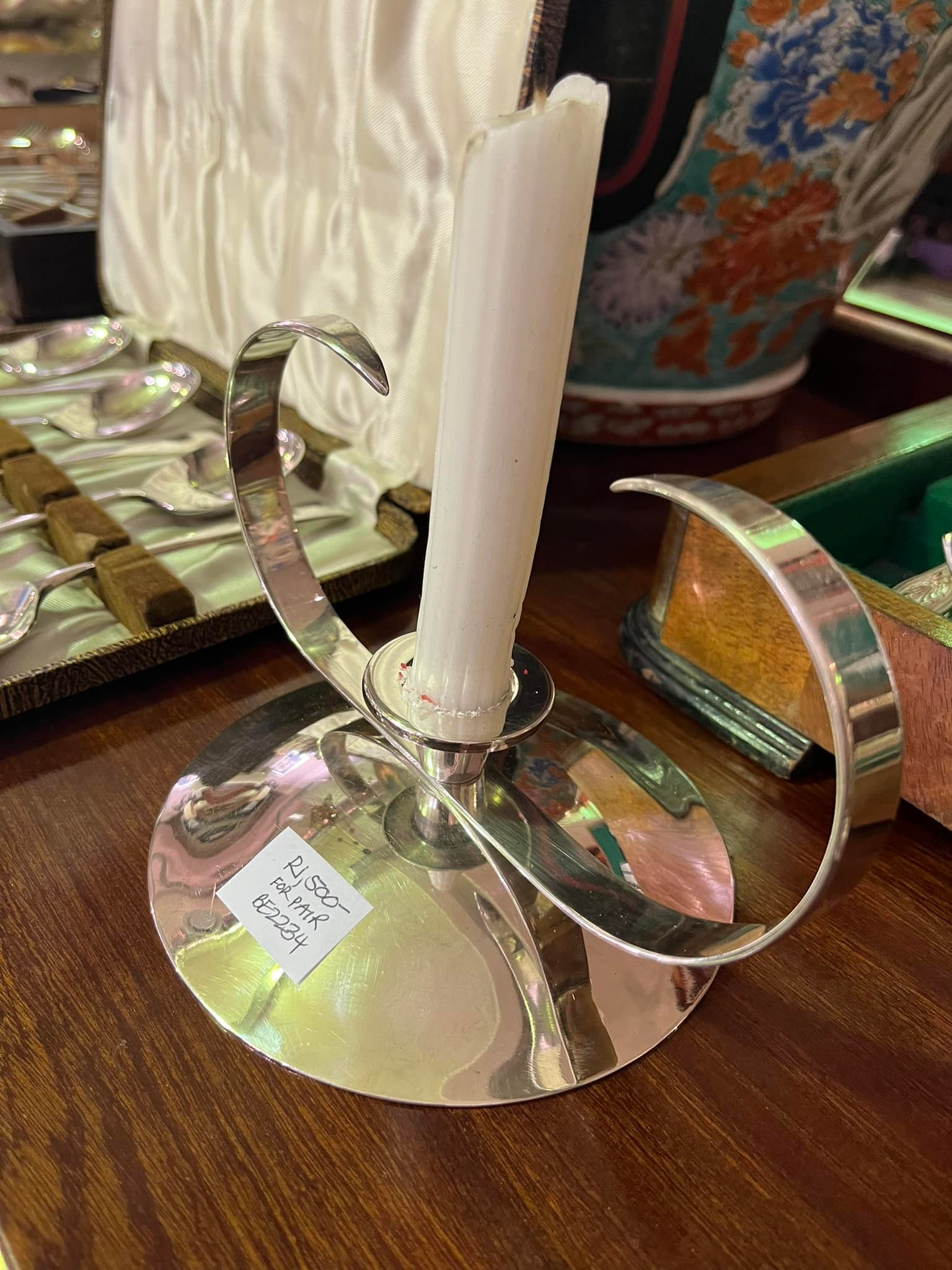 Pair of aluminum candle holders: R1,500