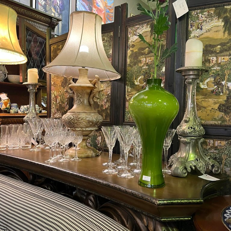 Retro opaline green glass vase: R3,000