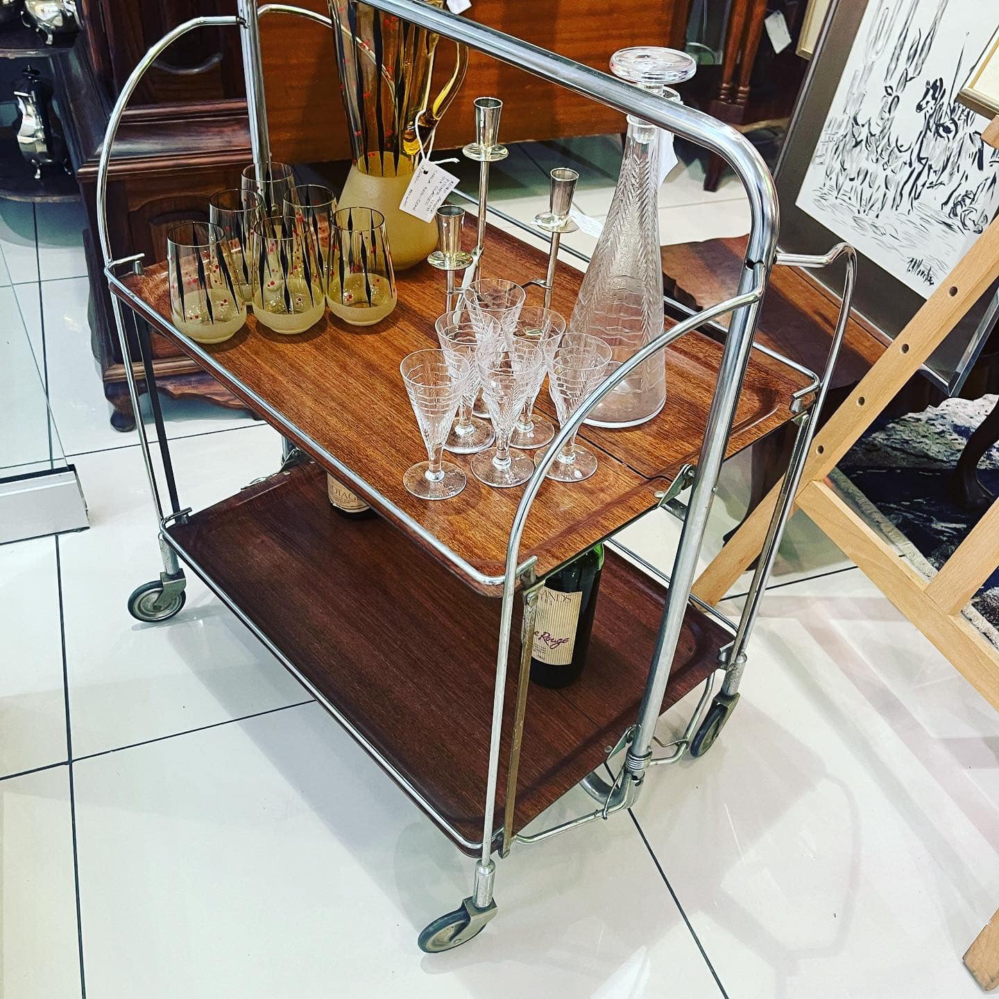 Folding Dinett serving trolley by Bremshey Solingen, c1960’s: R7,500