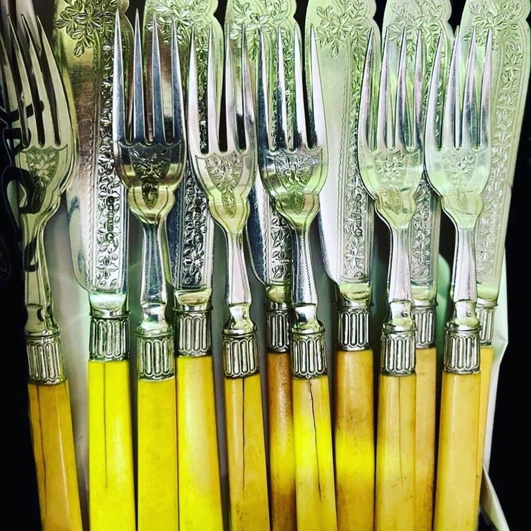 Set of 6 pairs Victorian silver fish knives and forks: R3,600