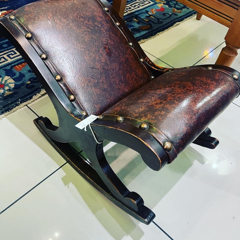 SOLD: Leather and wood footstool: R1,500