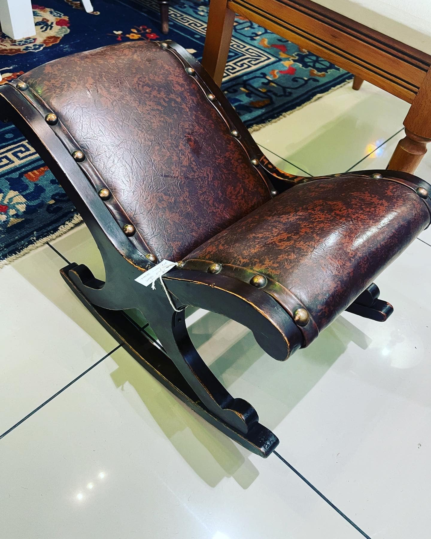 SOLD: Leather and wood footstool: R1,500