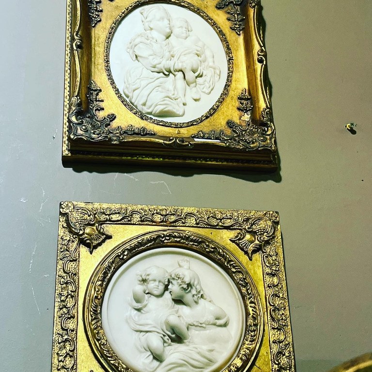 Antique gilt framed marble cameo art: R4,000 each