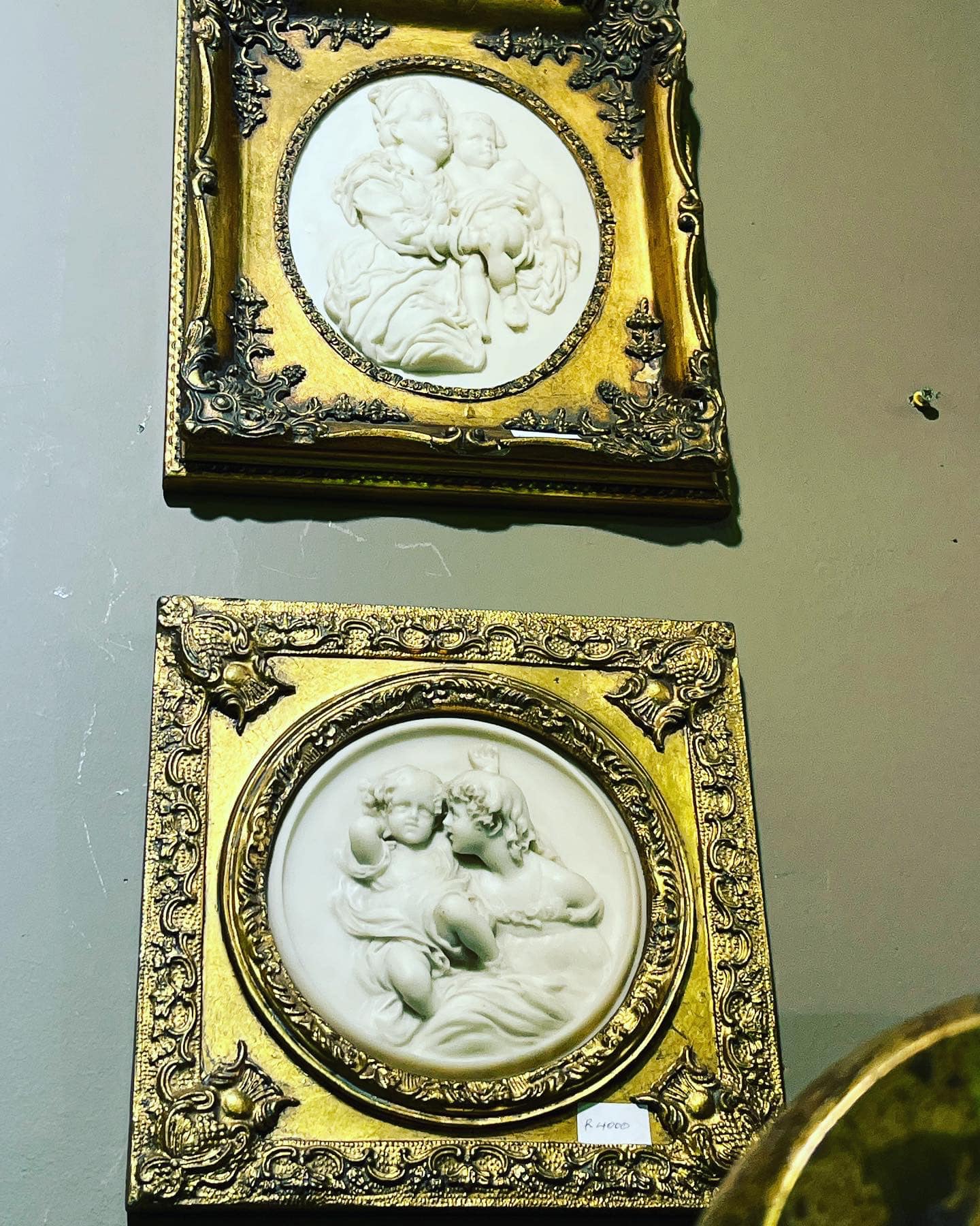 Antique gilt framed marble cameo art: R4,000 each