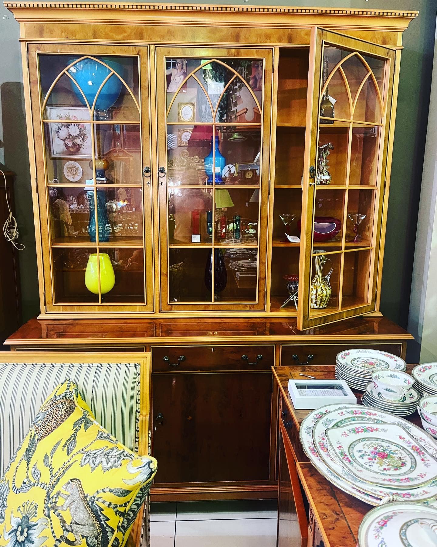 Vintage Gordon Fraser yew wood display/book cabinet: R60,000