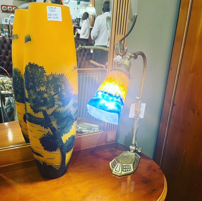 Gallé vase: R30,000 and Muller Freres Art Deco lamp: R20,000