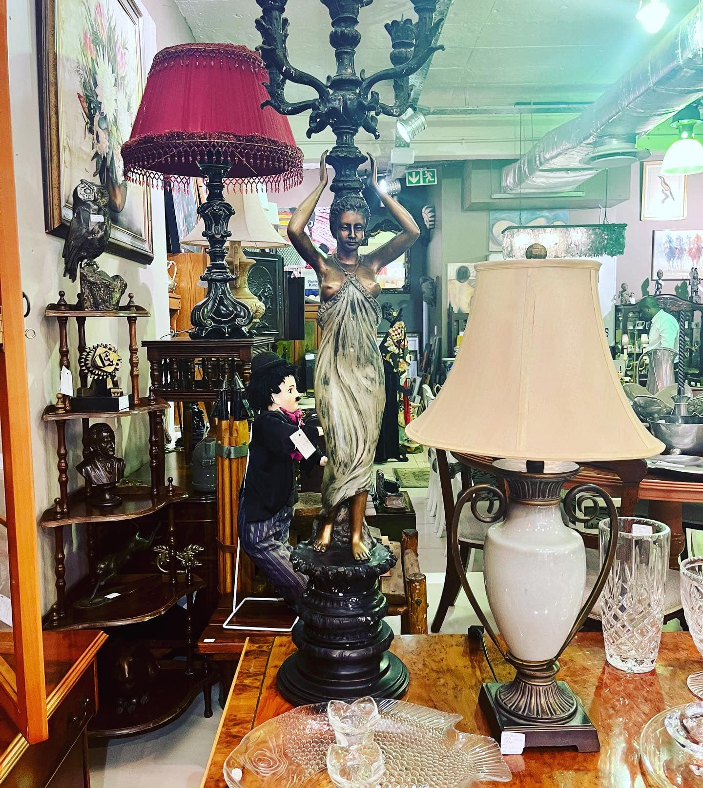 Lovely and large antique pair of lady candelabras: POR