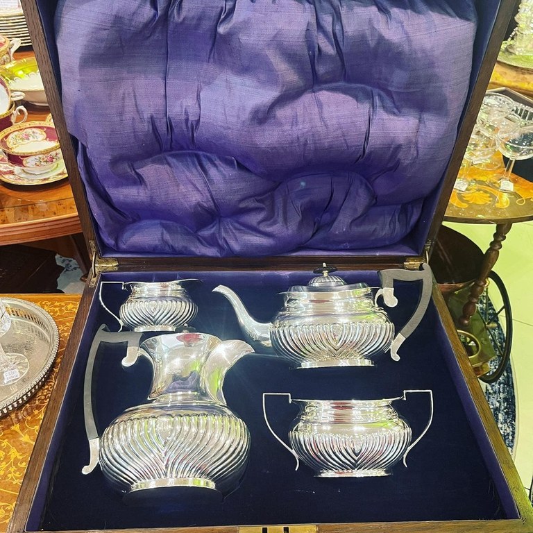 Sterling silver Sheffield 4-piece tea & coffee set by Edward Voggel, c1919