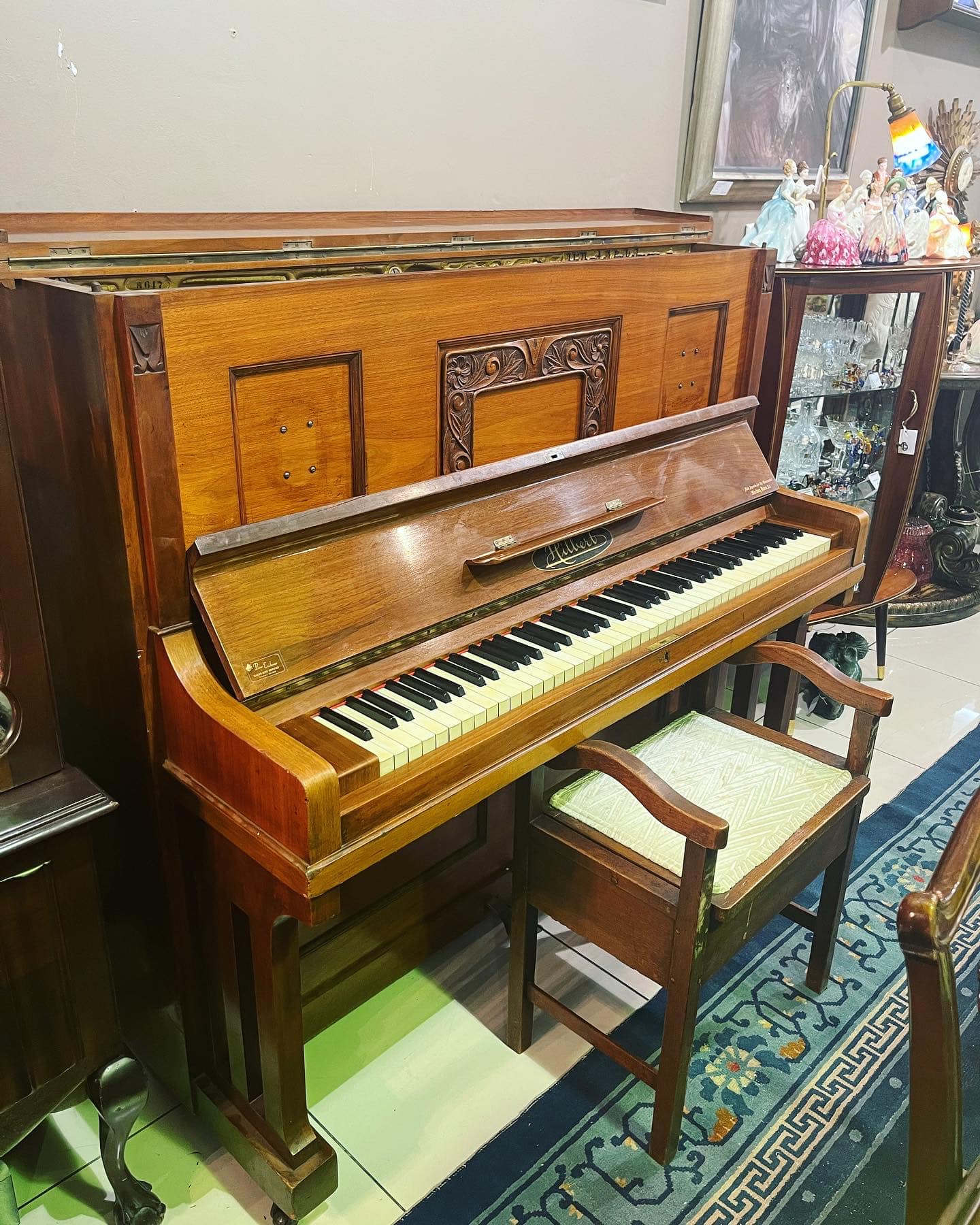 Hilbert & Winkelmann piano with piano chair, mid 19th Century