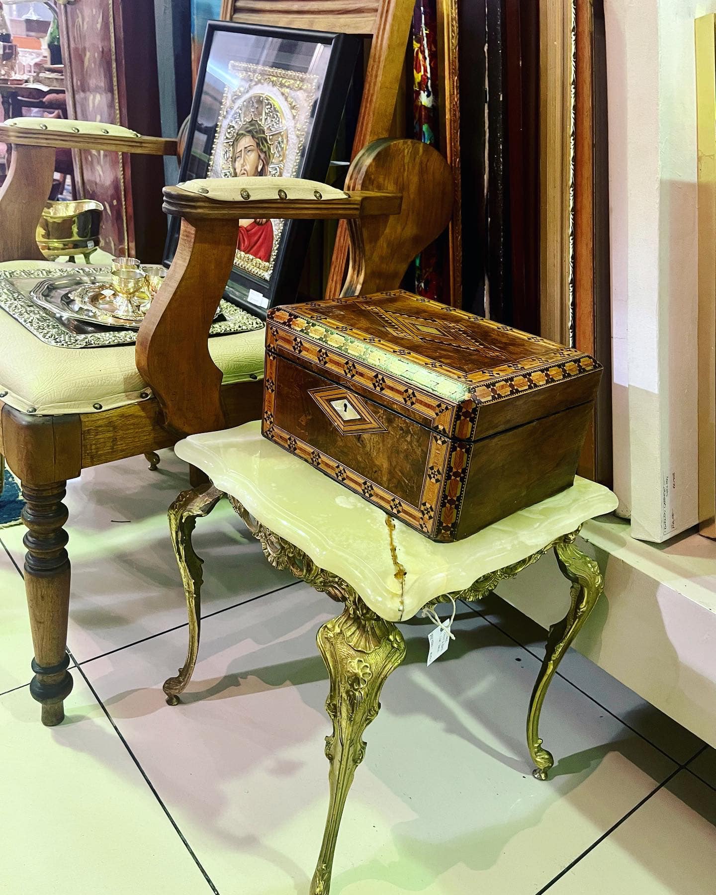 Onyx and brass side table