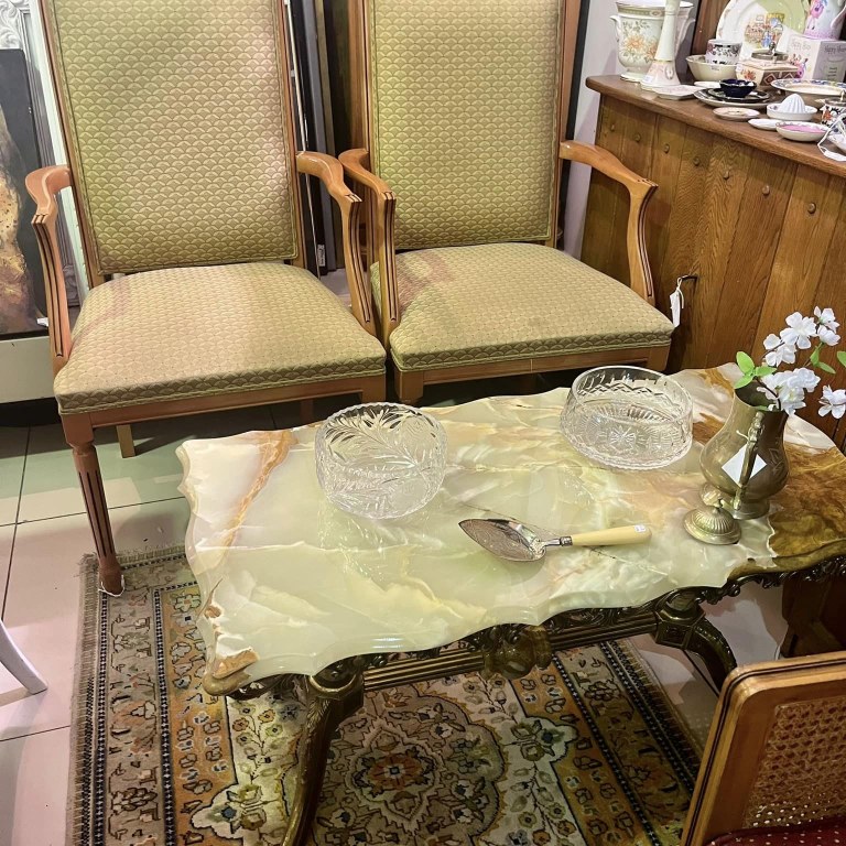 Onyx and brass coffee table