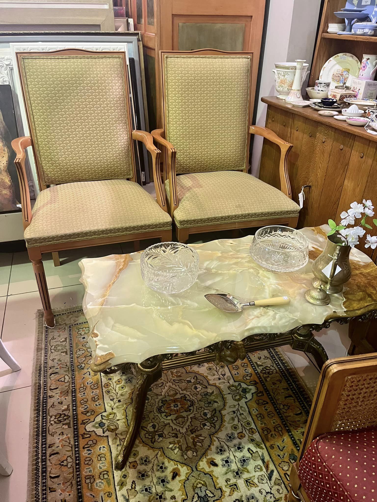 Onyx and brass coffee table