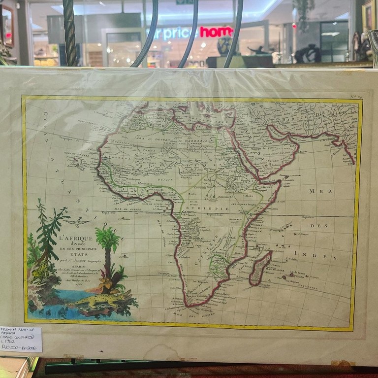 French map of Africa, hand coloured, c1762