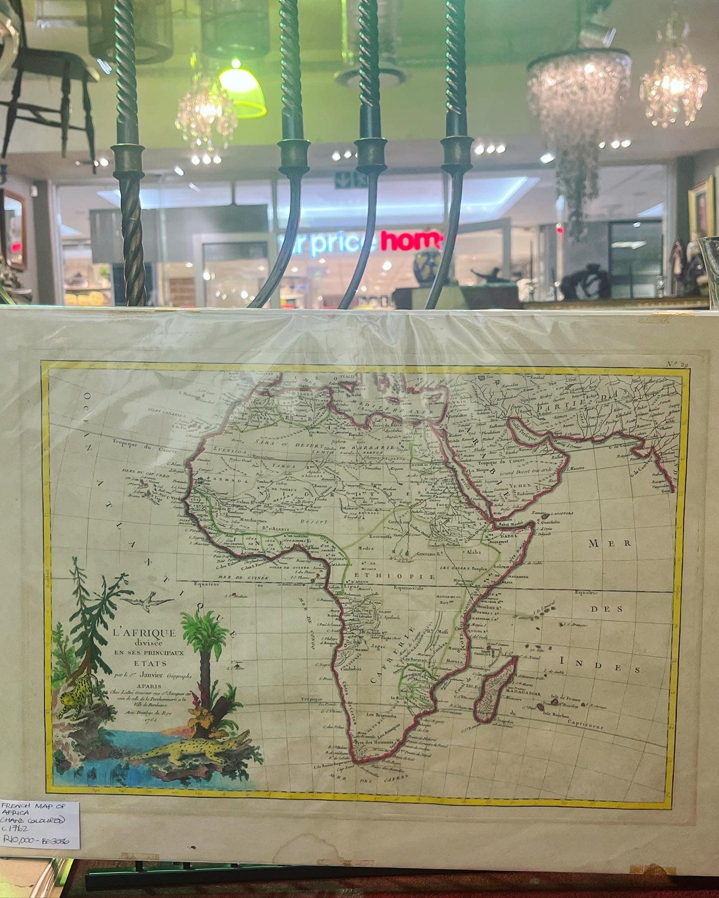 French map of Africa, hand coloured, c1762