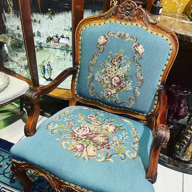 Late Victorian armchair with beautiful needlepoint cushions