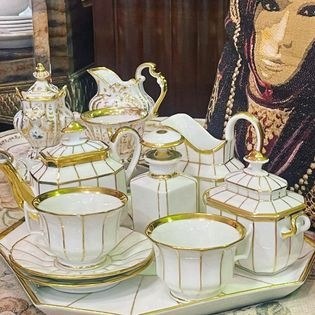 Art Deco gold & white tea for two