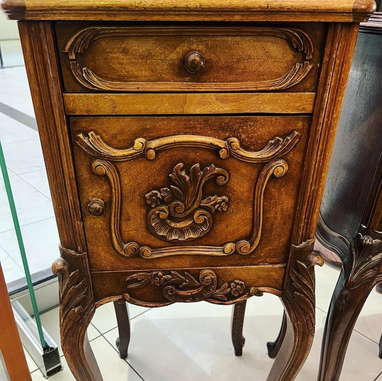 Antique French Louis XV marble top night stand with marble inlay