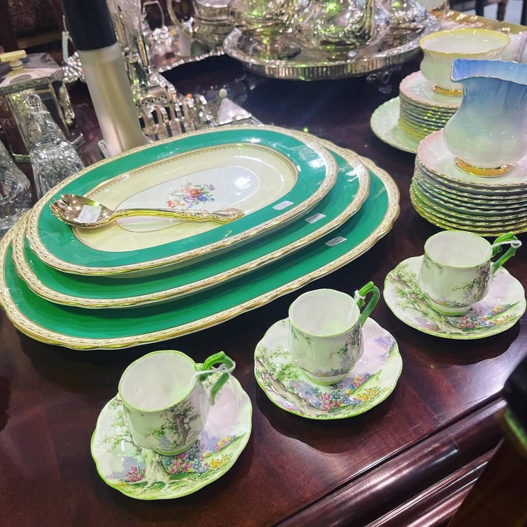 Aynsley platters and Royal Albert espresso duos