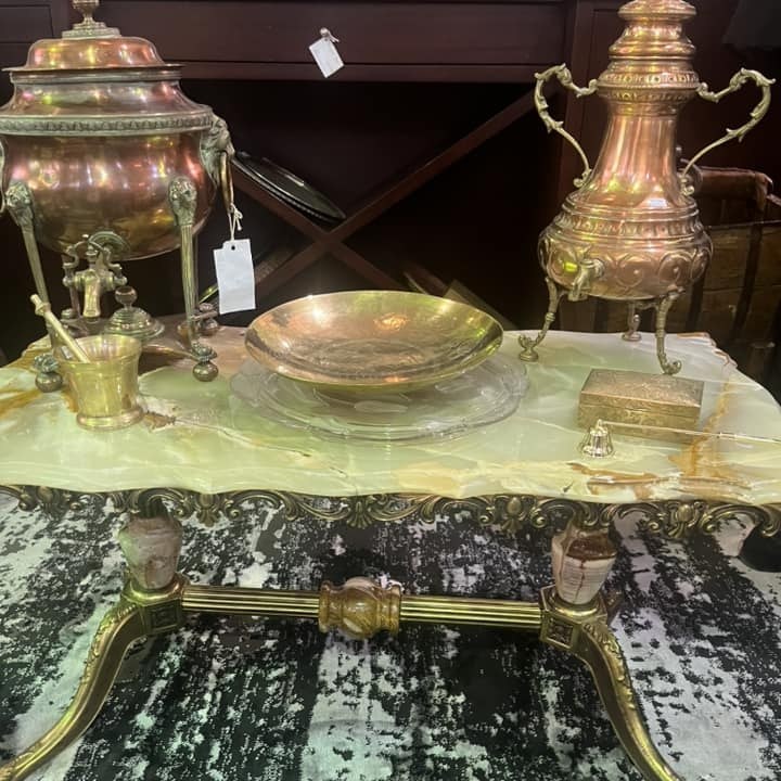 Collection of onyx & brass tables