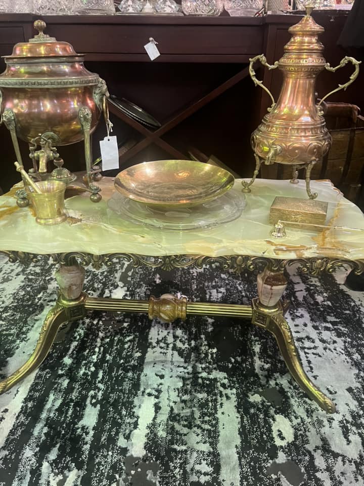 Collection of onyx & brass tables