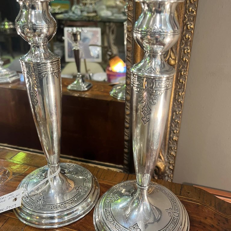 Pair of sterling silver candle sticks, early 1900s