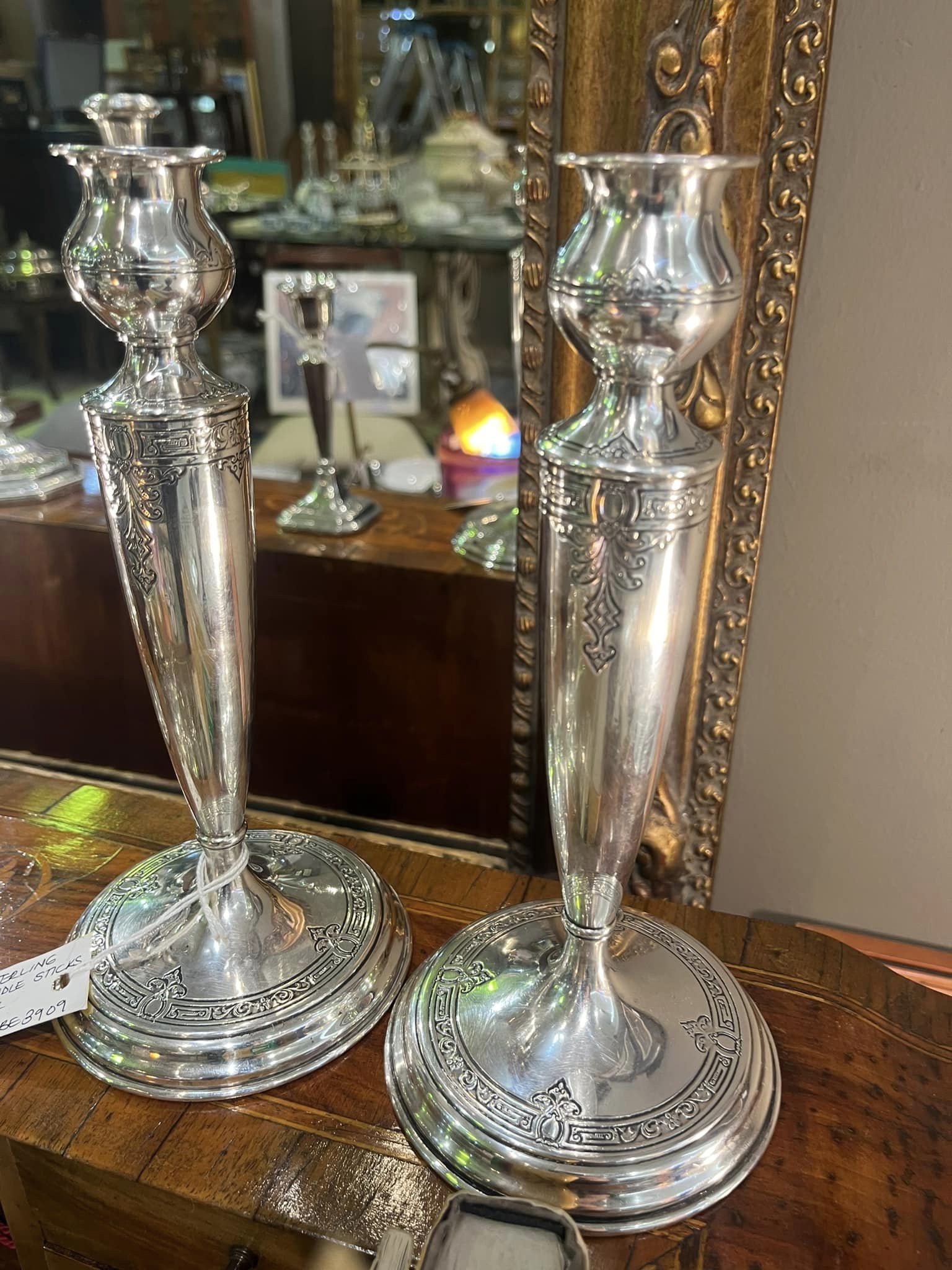 Pair of sterling silver candle sticks, early 1900s