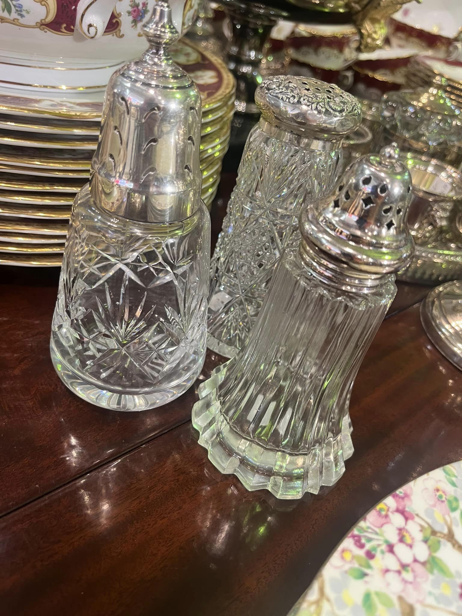 Silver & crystal sugar shakers