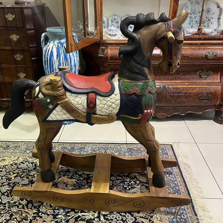 Vintage Arabian hand carved wood rocking horse