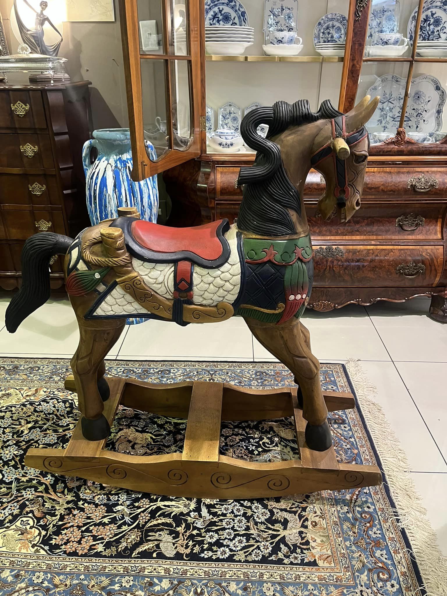 Vintage Arabian hand carved wood rocking horse