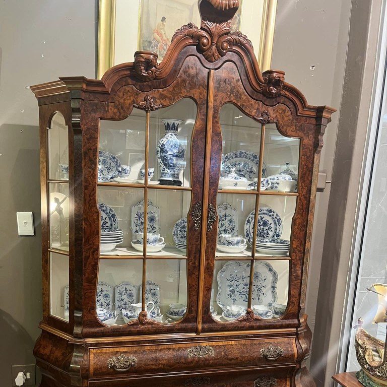 Louis XV style walnut display cabinet, late 1800s