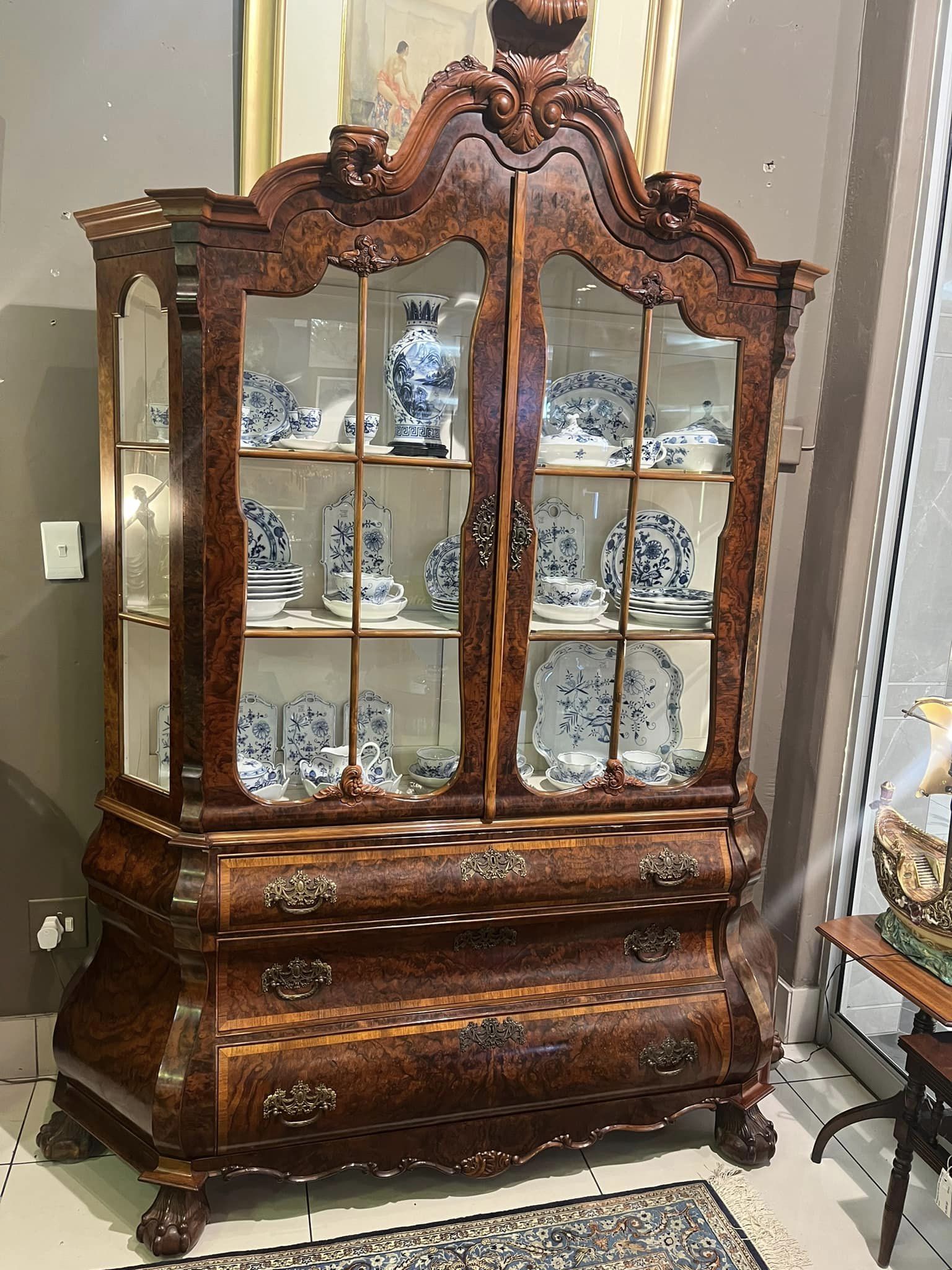 Louis XV style walnut display cabinet, late 1800s