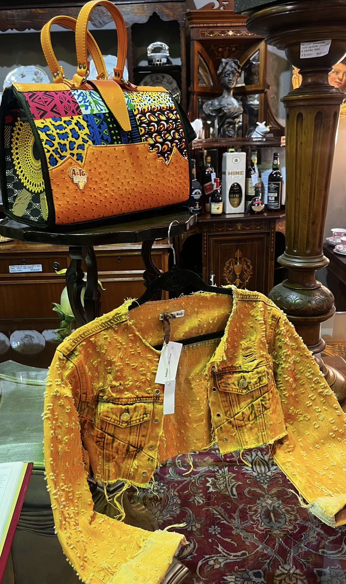 Gabriella Noki Demin Jacket with A&Tg Ekasie leather & fabric bag