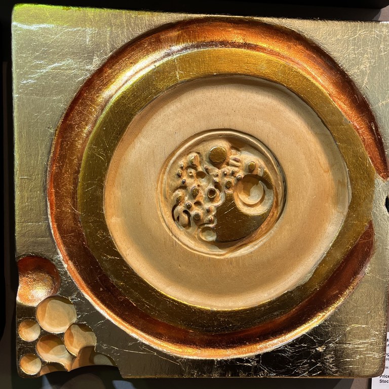 Umgodi by Simone Marie Farah (Copper and immitation gold leaf on wood)