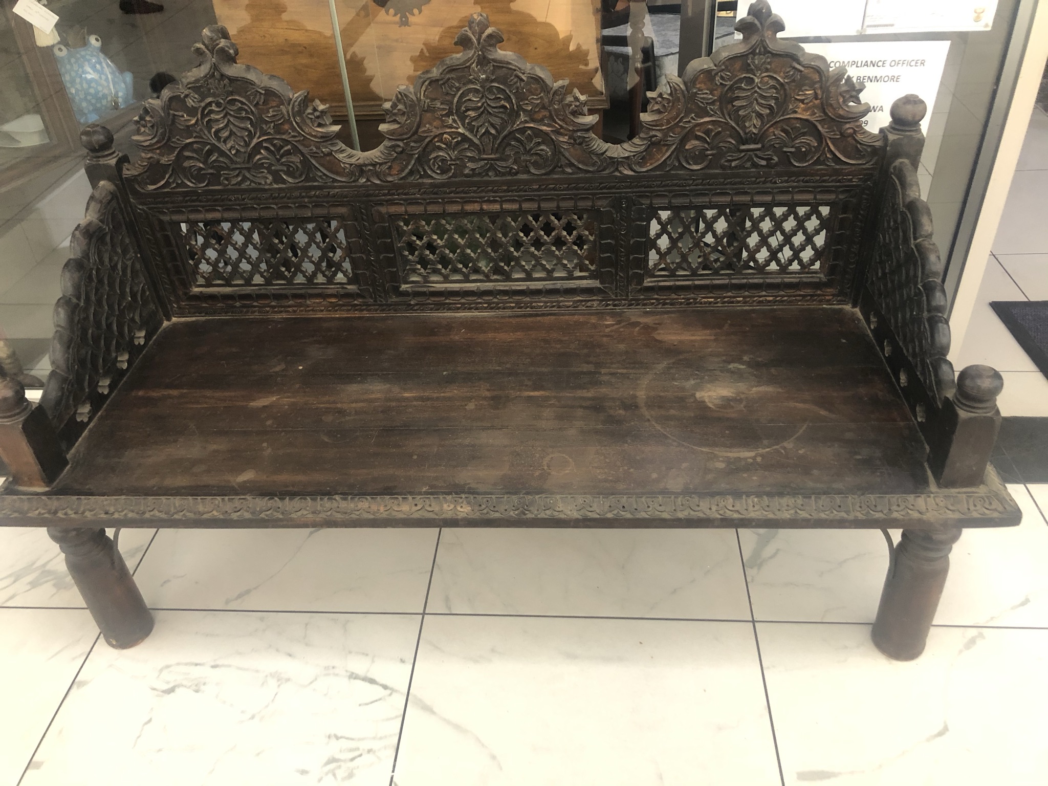 MOORISH CARVED WOODEN BENCH (SPAIN) - CIRCA 1830