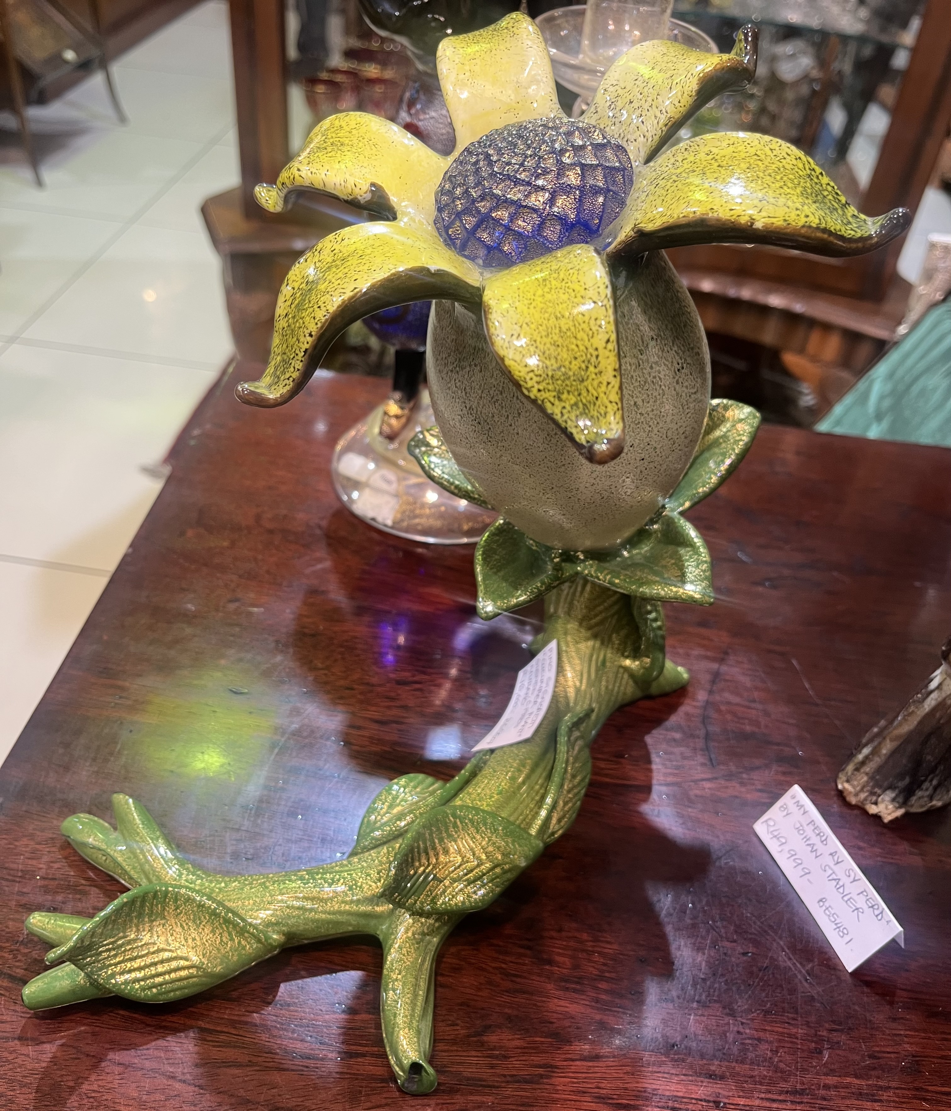 Pino Segnoretti "Cucumber Plant" polychrome glass sculpture, c1980's, Murano