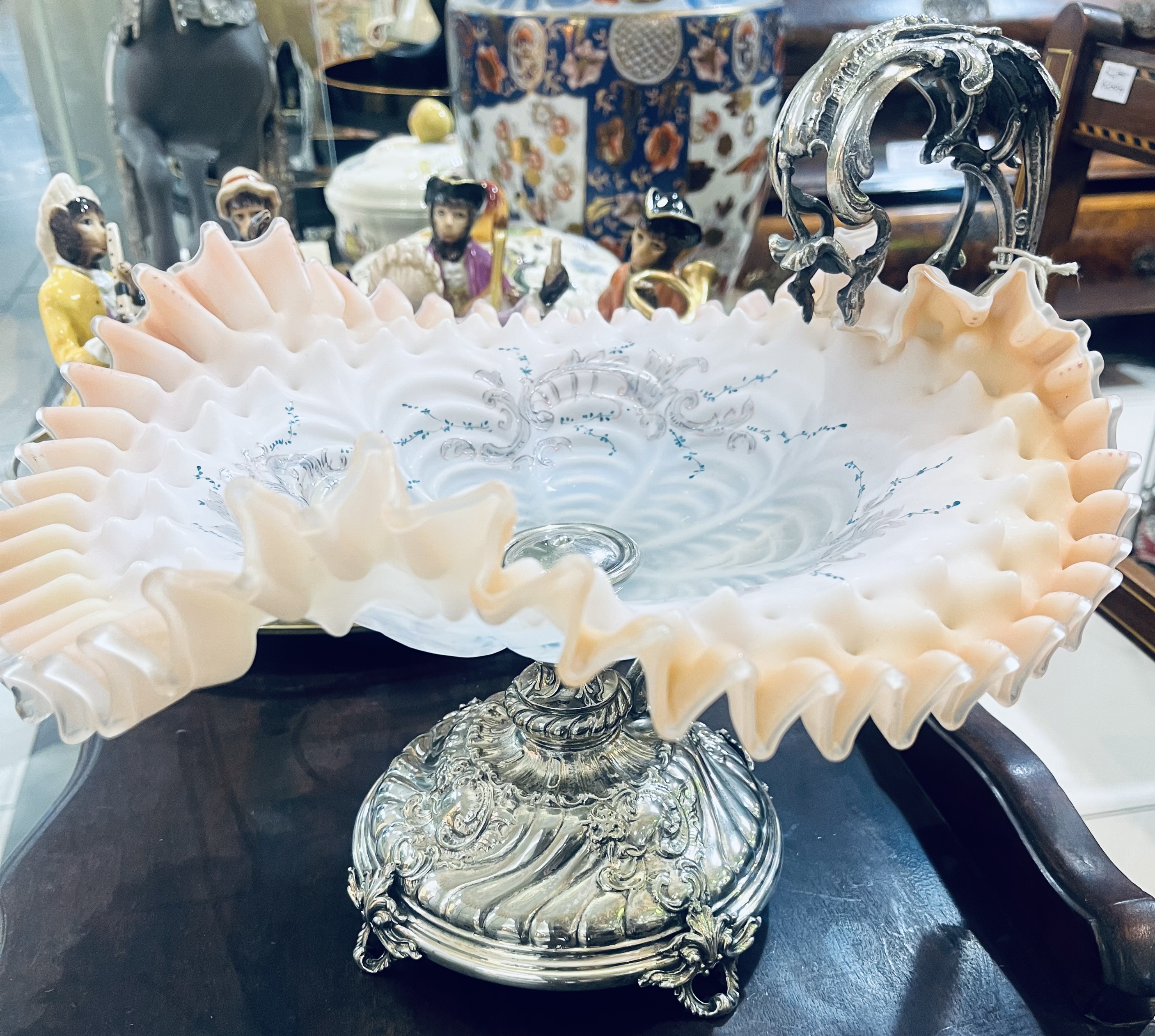 Late 19th Century WMF silver plate and pink glass table centrepiece, circa 1895