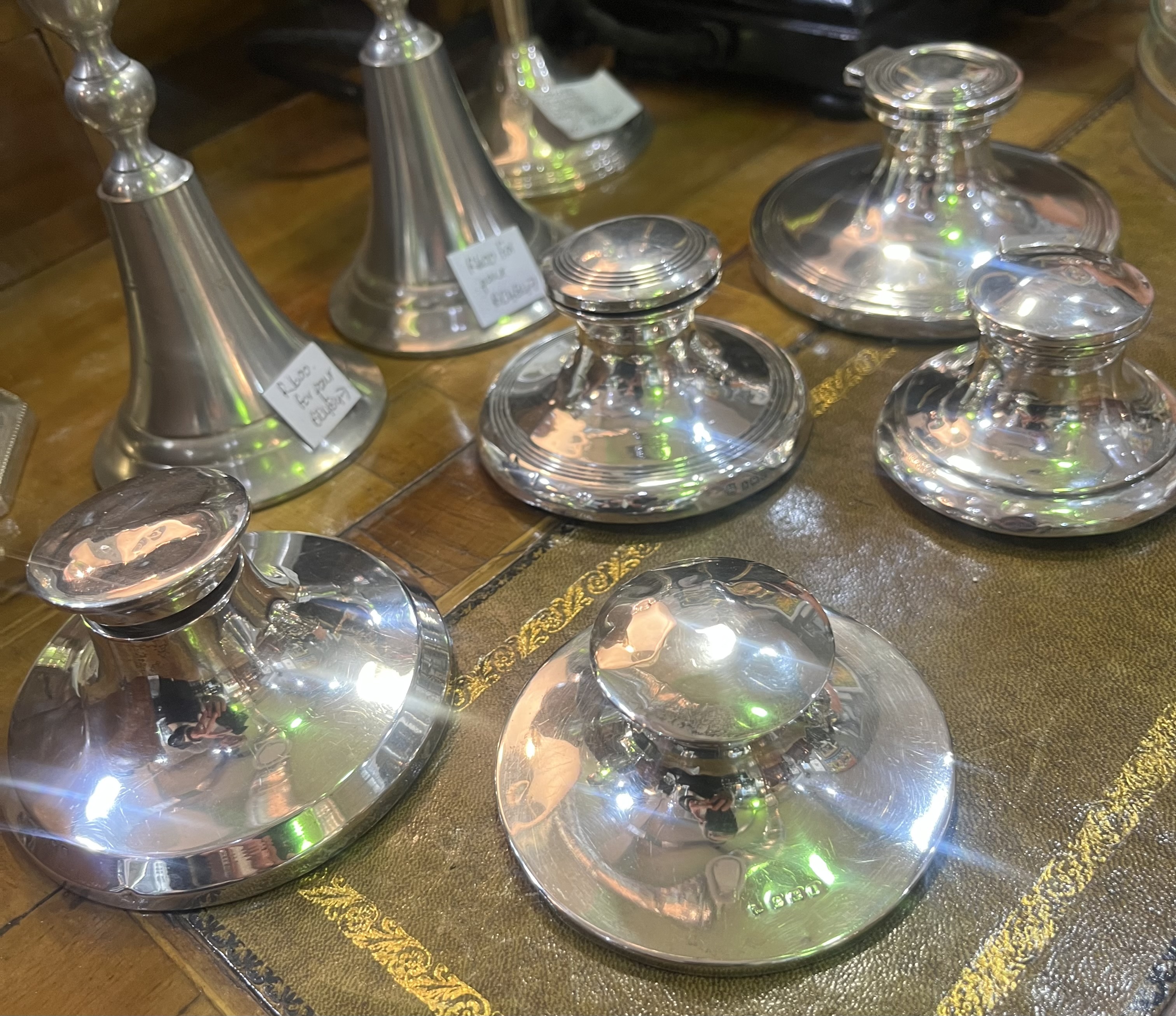 Collection of early 1900s sterling silver inkwells
