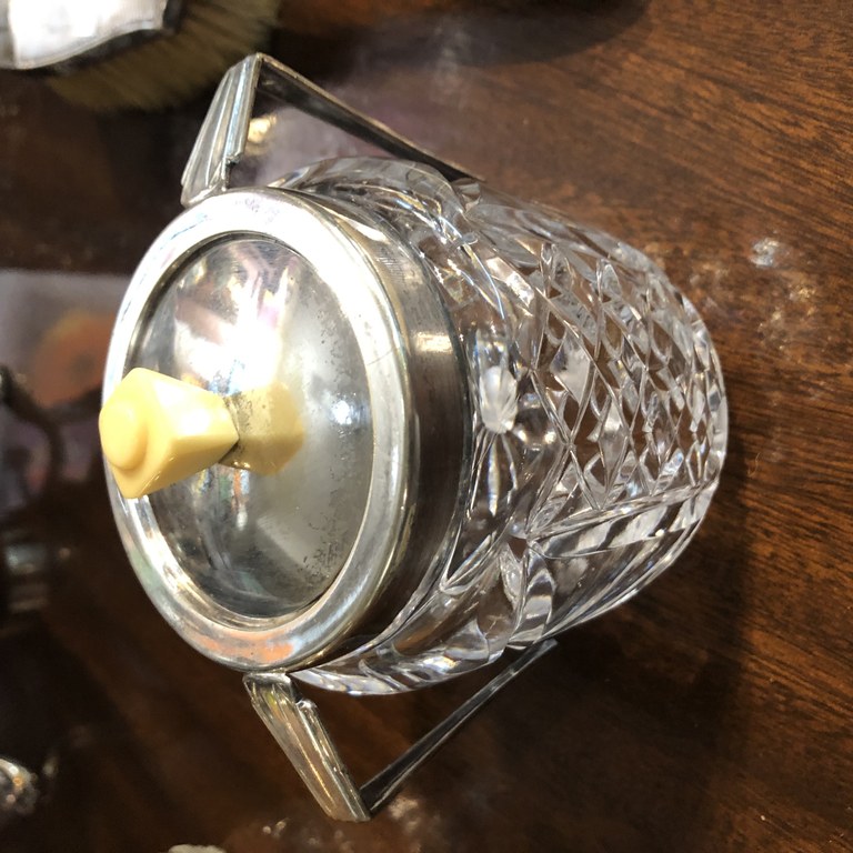 EARLY 20TH CENTURY CRYSTAL AND SILVER SUGAR BOWL WITH BAKELITE LID KNOB