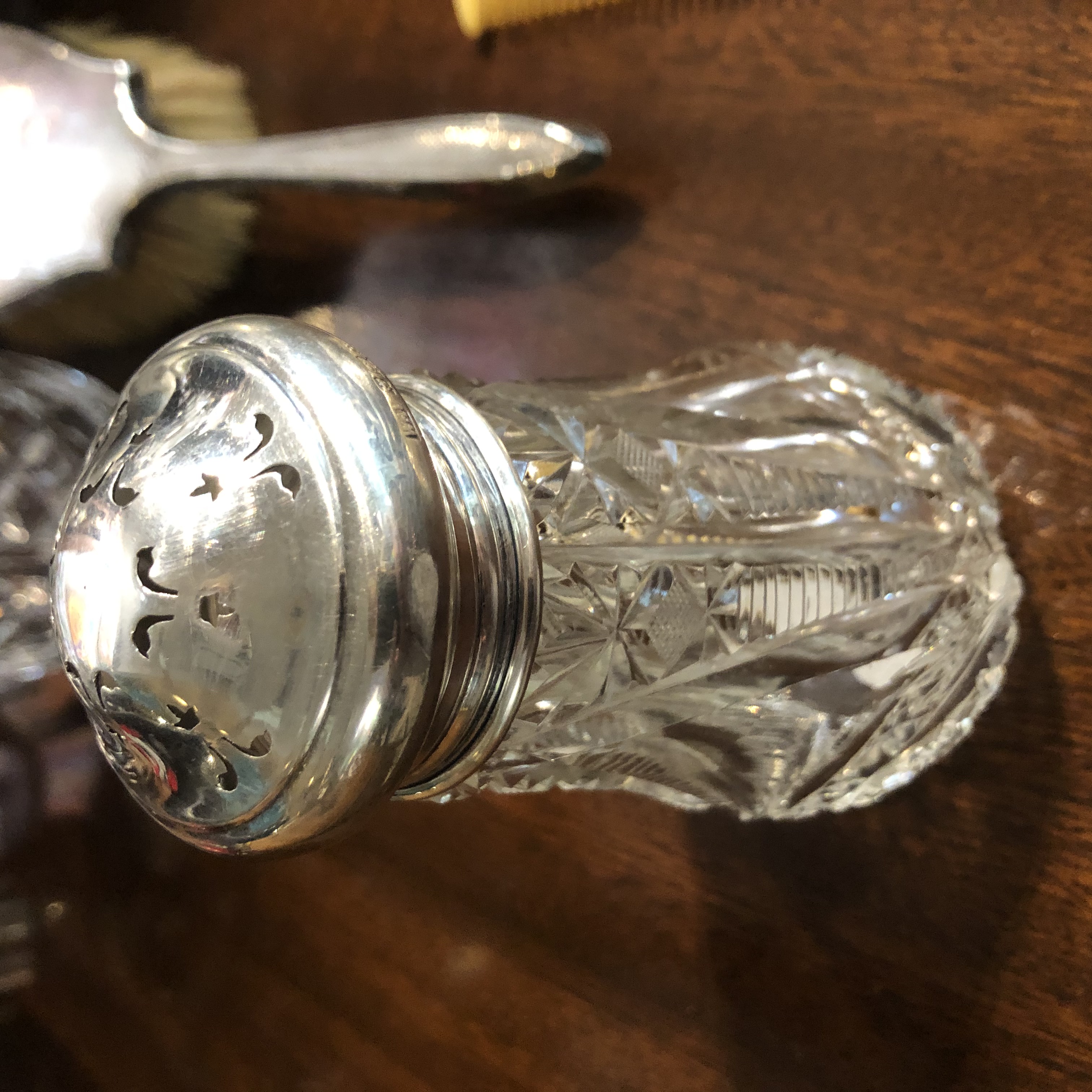 EARLY 20TH CENTURY CRYSTAL AND SILVER SALT SHAKER