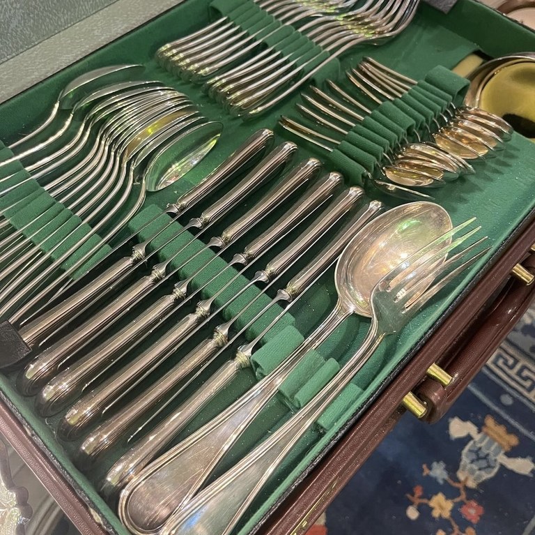 Inox German silver (800) cutlery suitcase canteen, 89 pieces