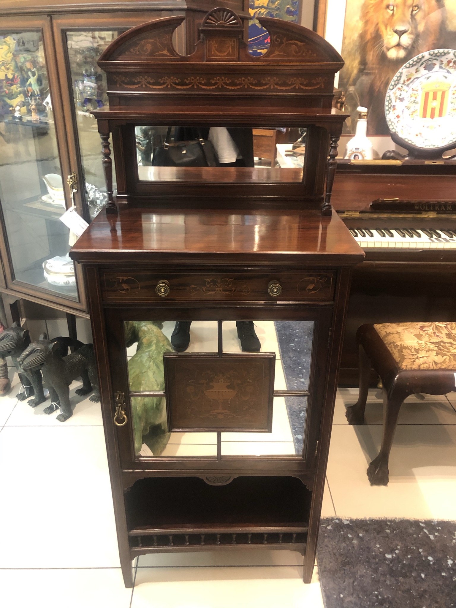 Late Victorian rosewood music stand with spectacular detailed marquetry, circa 1890. Price: R28,000