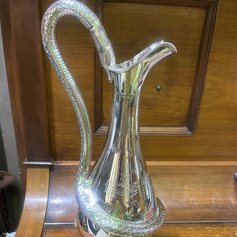 Hallmarked silver claret jug by Roberts & Belk, Sheffield, England, c1982