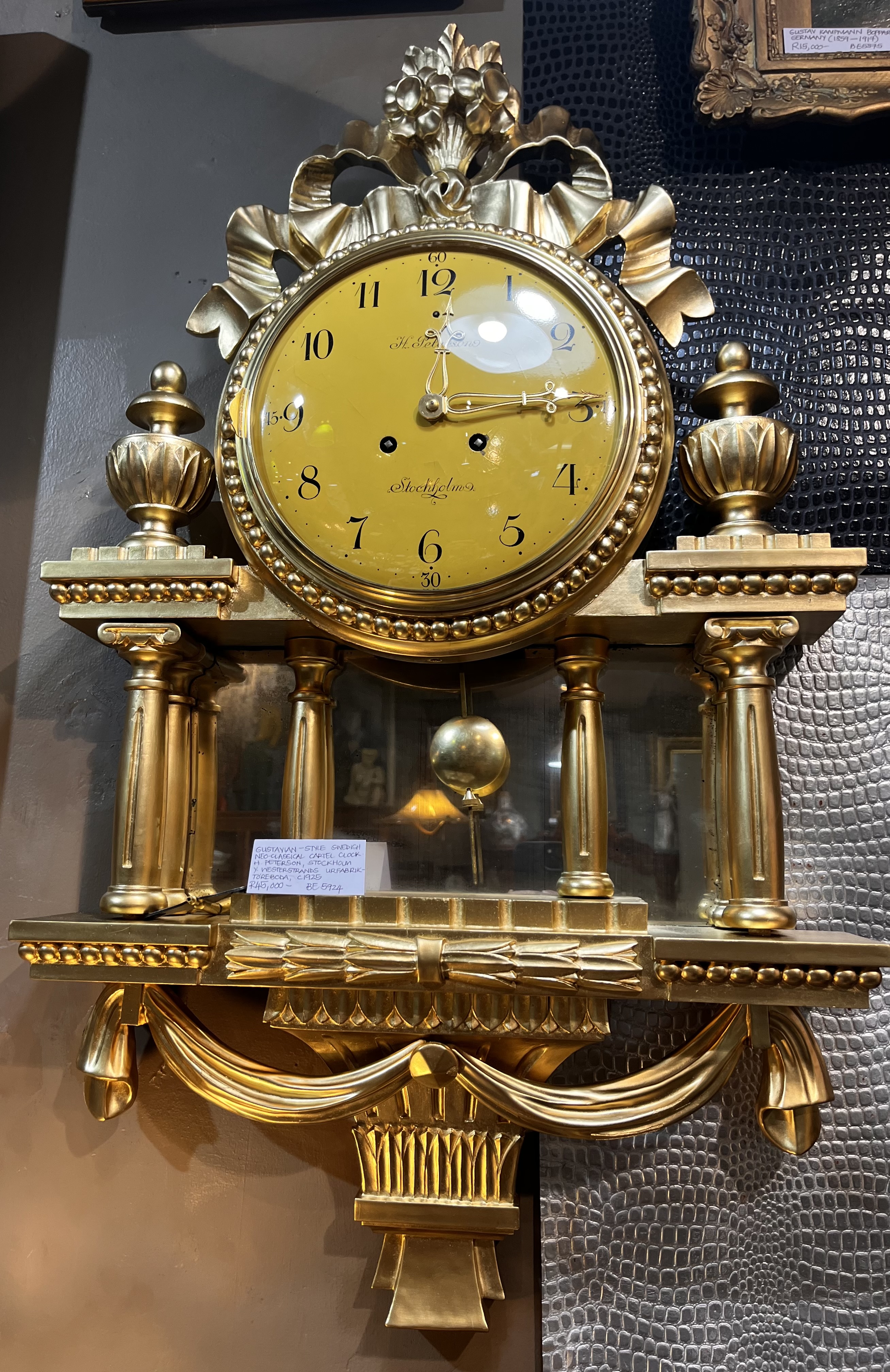 Gustavian-Style Swedish Mechanical Wall Clock: R45,000
