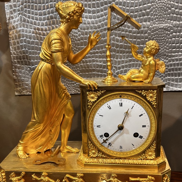 French Empire Gilt-Bronze Figural Mantel Clock: R40,000