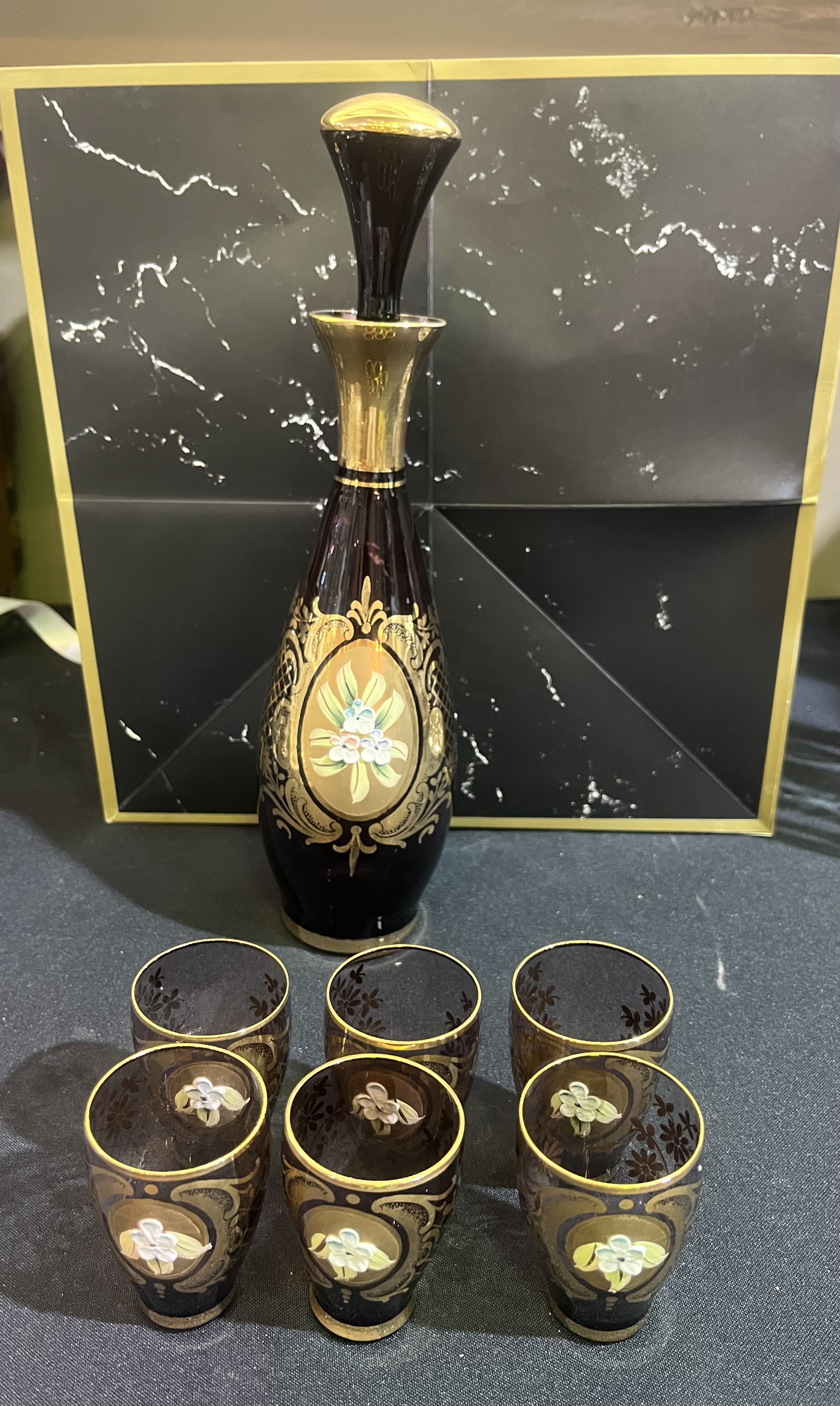 Bohemian handpainted decanter set